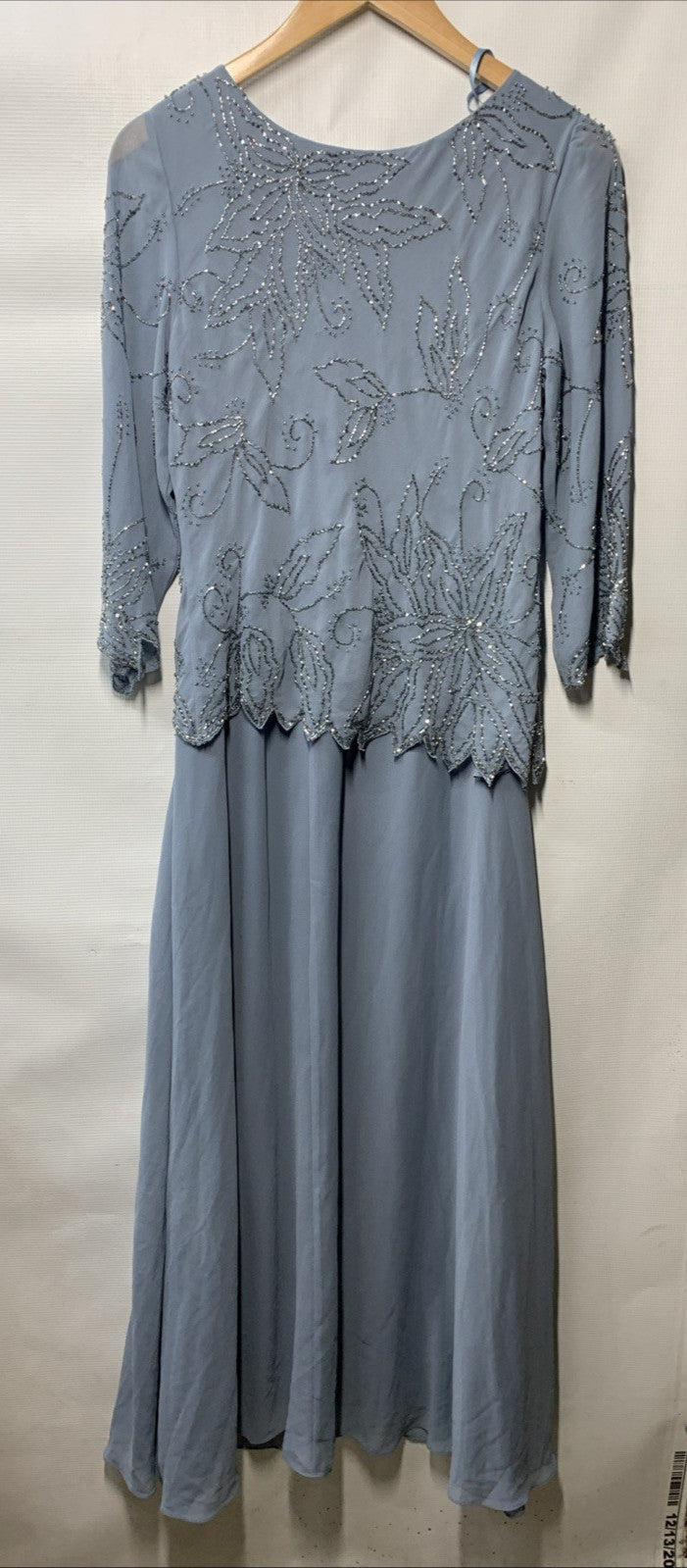 J Kara Women's 3/4 Floral Beaded Pop Over Gown Dress Cocktail Formal Size 16P