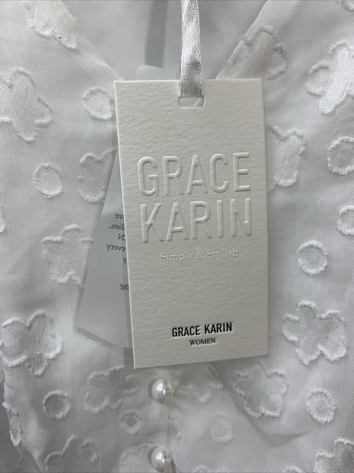 GRACE KARIN Blouse Women Swiss Dot A-Line Tops Short Sleeve V-Neck Size M White