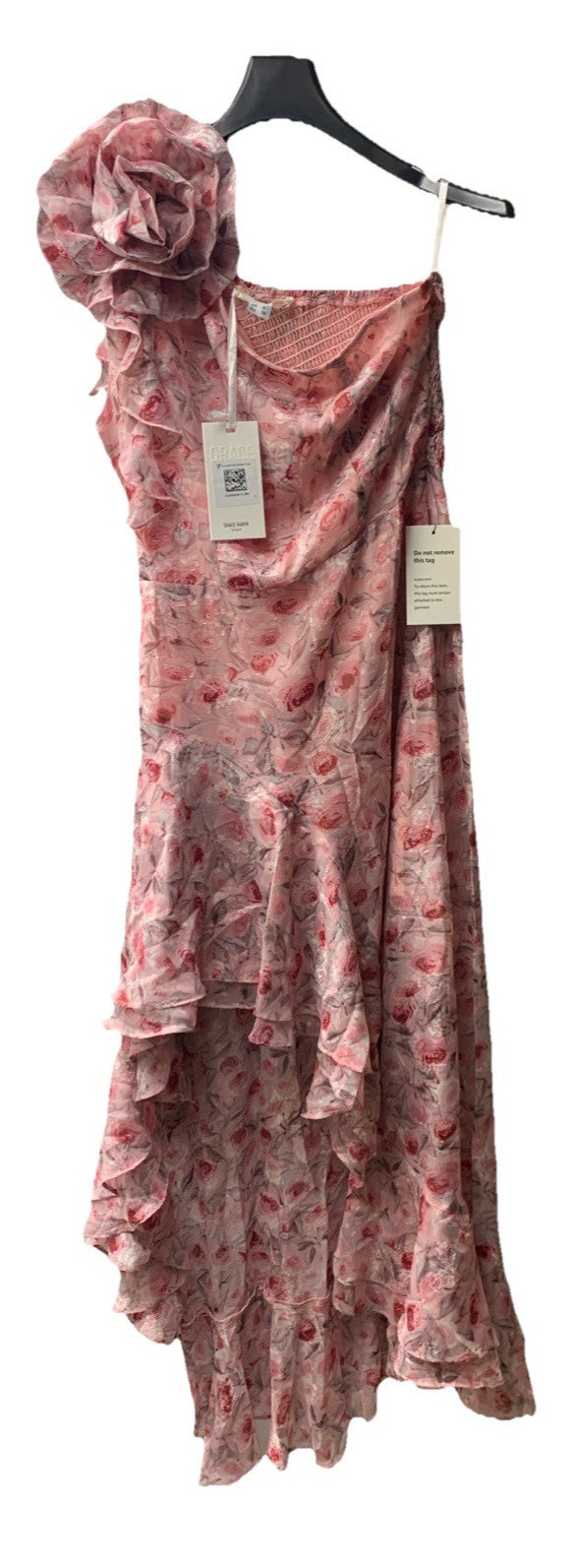 Grace Karin Dress One Shoulder Asymetrical Hem Wedding Guest Size 6 Floral Pink