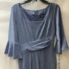 Adrianna Papell Women's Metallic Knit Draped Dress Steel Blue Square Neck Size 6