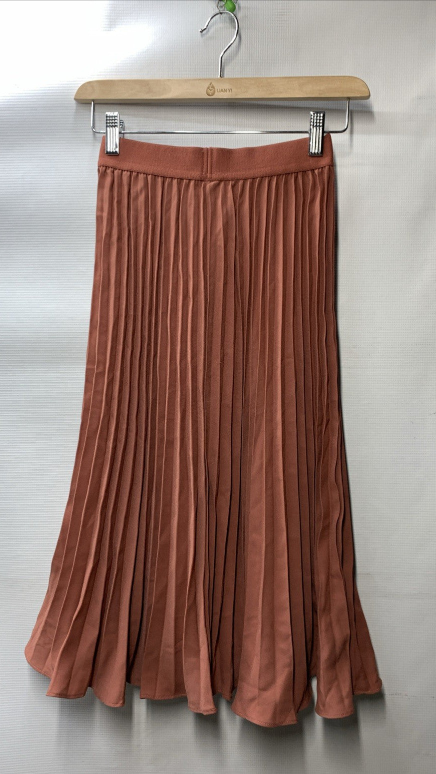 Grace & Elastic Waist Pleated Chiffon Midi Skirt A-line Size XS Brown Pullon