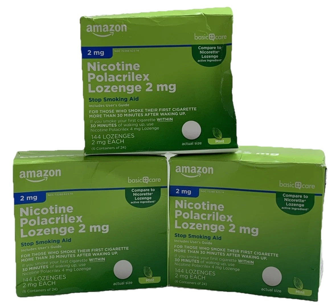 Amazon Basic Care Nicotine Polacrilex 144 Lozenge 2mg each Stop Smoking Mint 3pk