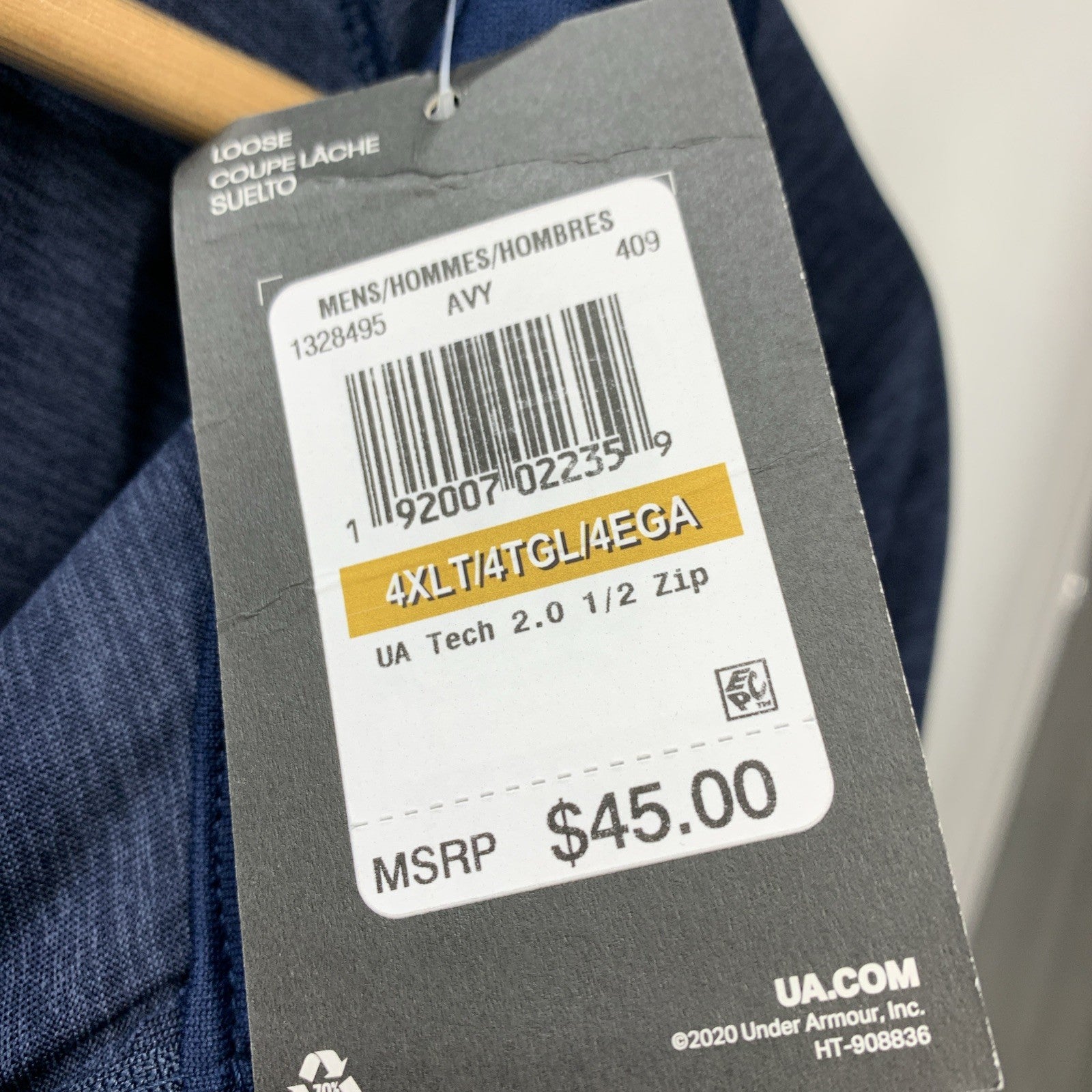 Under Armour Men's Tech 2.0 1/2 Zip Long Sleeve Shirt Blue 11328495 Size 4XLT