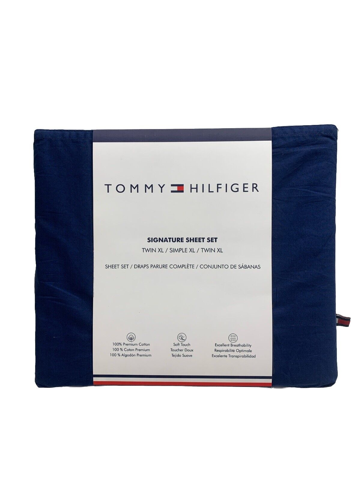 Tommy Hilfiger Solid Dark Blue Twn XL Signature Sheet Set 100% Premium Cotton