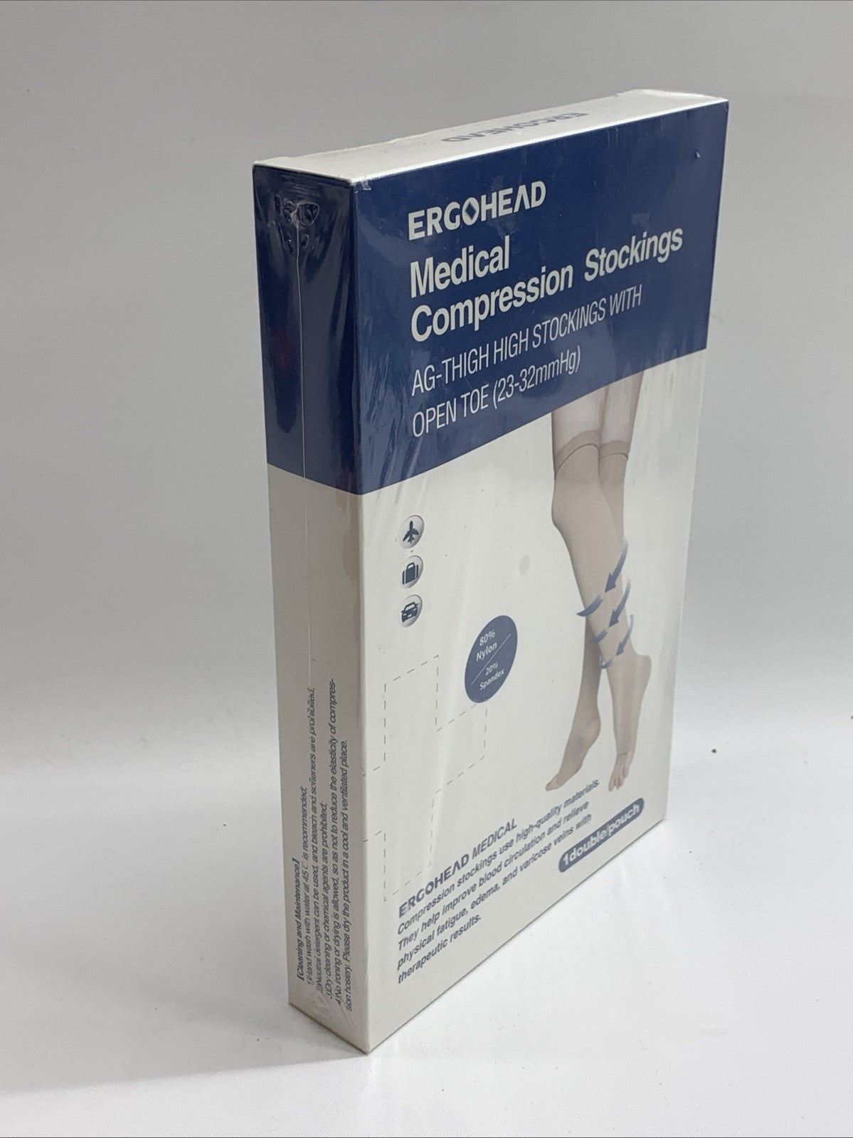 Ergohead Women's Socks Compression Thigh High Stockings Beige XL Open Toe 23-32