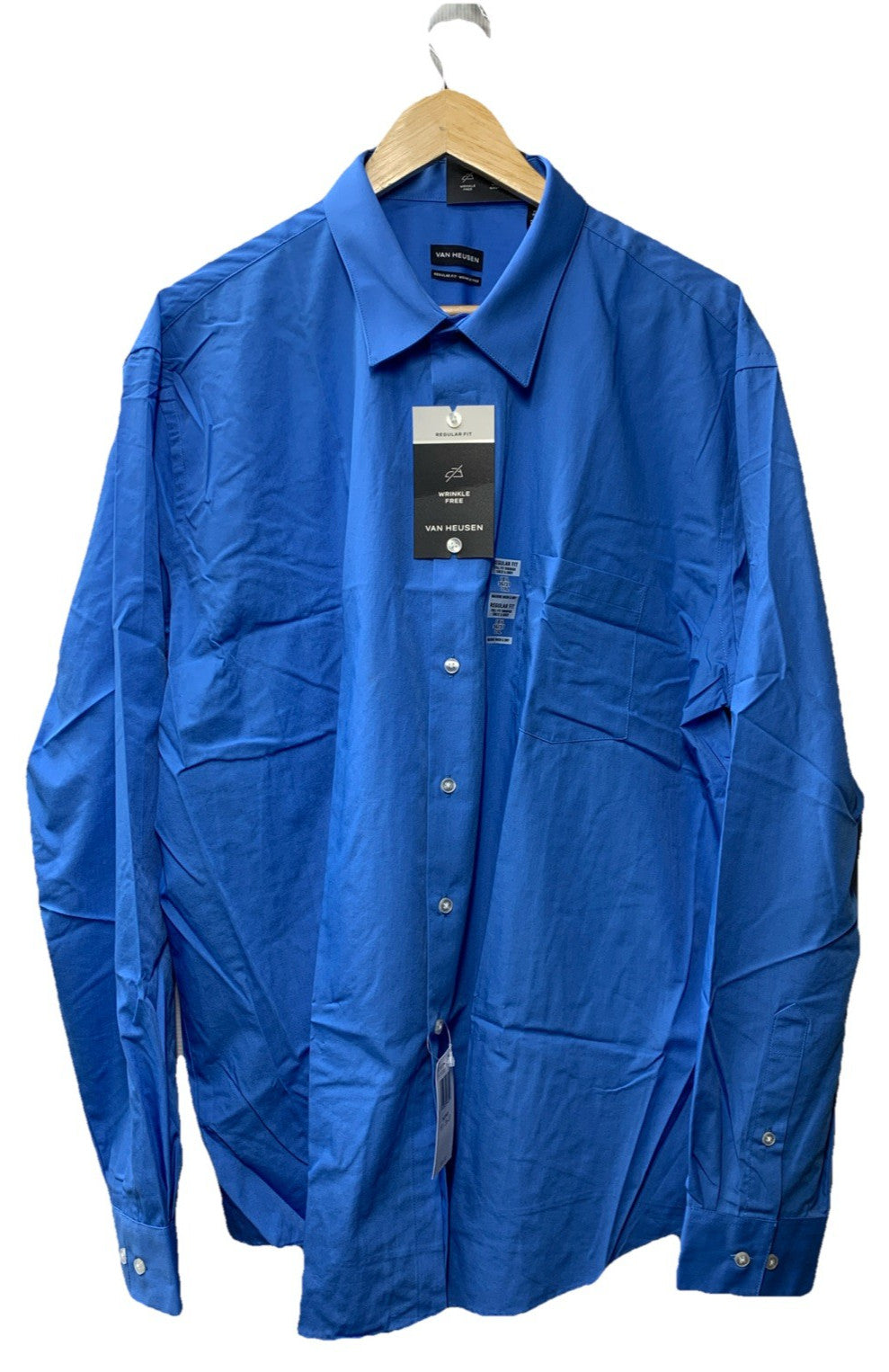 Van Heusen Men's Long Sleeve Dress Shirt Regular Fit Poplin Solid Size 2XL Blue