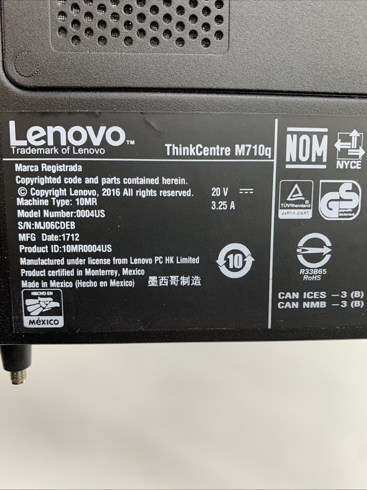 Lenovo ThinkCentre M710q Mini Tiny PC Intel Core i5-7500T 10MR0004US 8GB RAM