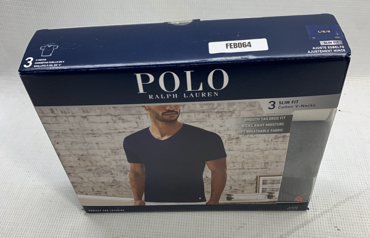 Polo Ralph Polo Lauren Men's Classic Fit Cotton V-Neck Undershirt Large - 3 Pack