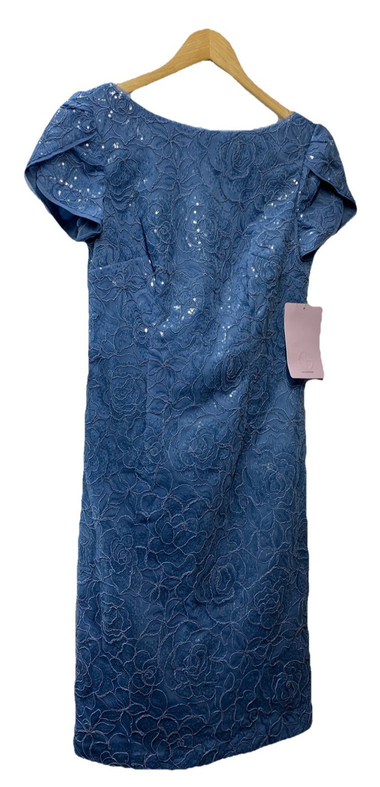 JS Collections Women's Melanie Short Cap Sleeve Midi Dress Size 2 Blue Casual