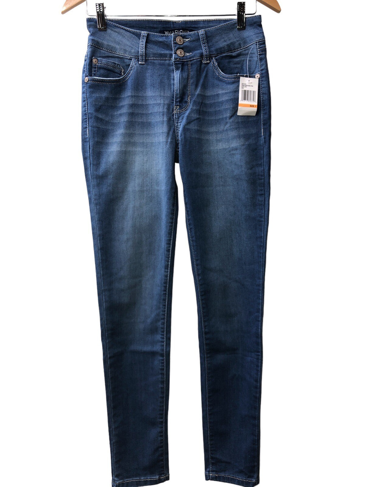 WallFlower Women's InstaSoft Ultra Fit Skinny Jeans Amal in size 6, blue long denim pants with a snug fit and classic style