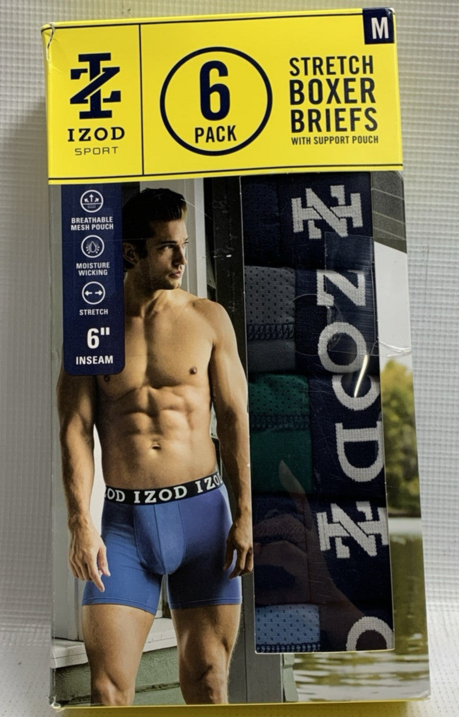 IZOD Sport Men's Stretch Boxer Briefs Assorted Colors Breathable Medium - 6 Pack