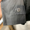 London Fog women's black trench coat with hood, long sleeves, and pockets, medium size, stylish outerwear for women.