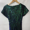 Green Grace Karin bodycon cap sleeve sequin party dress for women, size small, featuring a V-neck design.