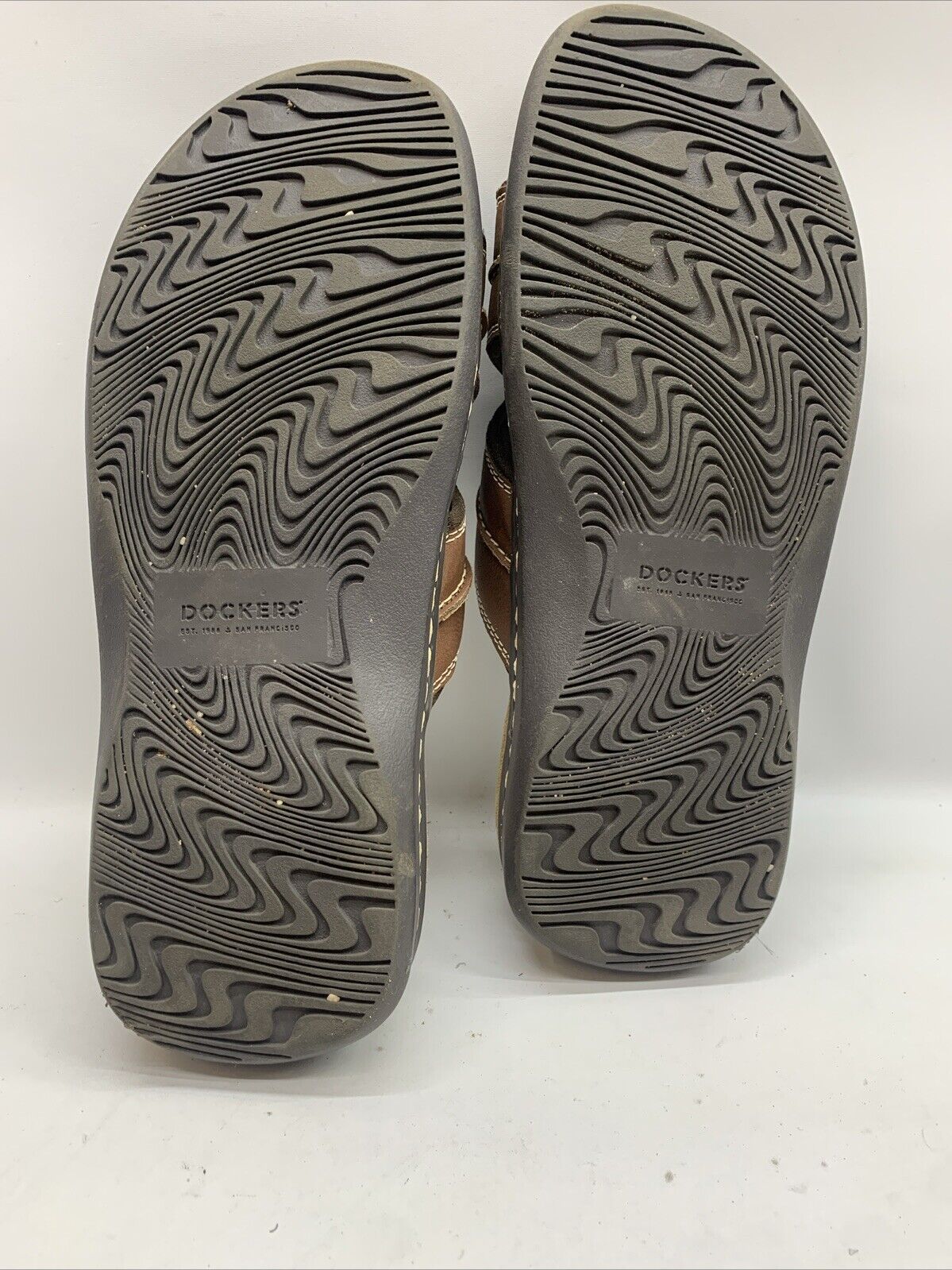 Man's Sandals Dockers Sunland 9W Brown Open Toe 90-21397 Slip On Casual Slide