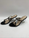 Perphy Rivets Heel Slingback T-Strap Chunky Clear Heels Studded Sandal 7 Black