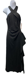 Xscape Women's Techno Scuba Criss Cross Halter Neck Ruffle Dress Sleeveless 6P