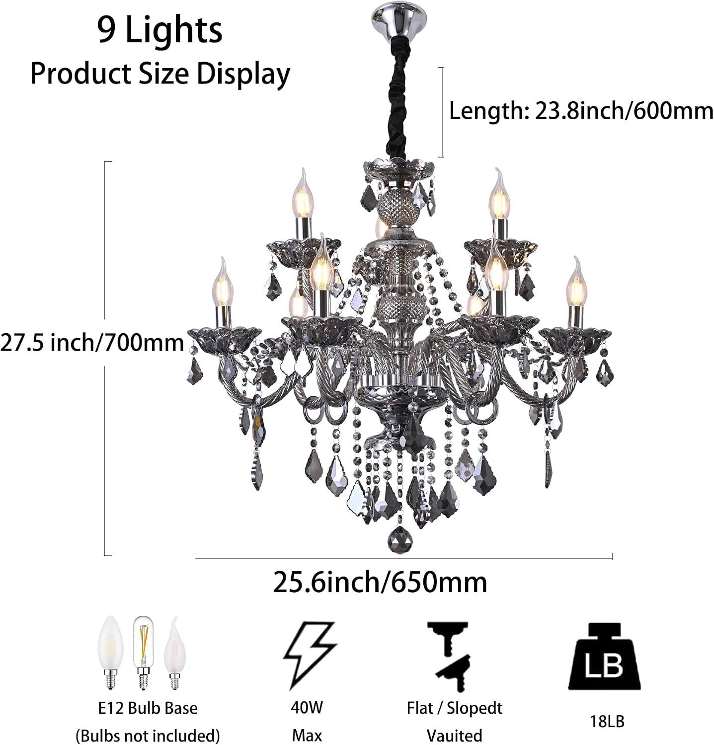 Luxury Smoke Gray K9 Crystal Chandelier by The Family Flips, double-layer design, elegant home lighting fixture with crystal accents.