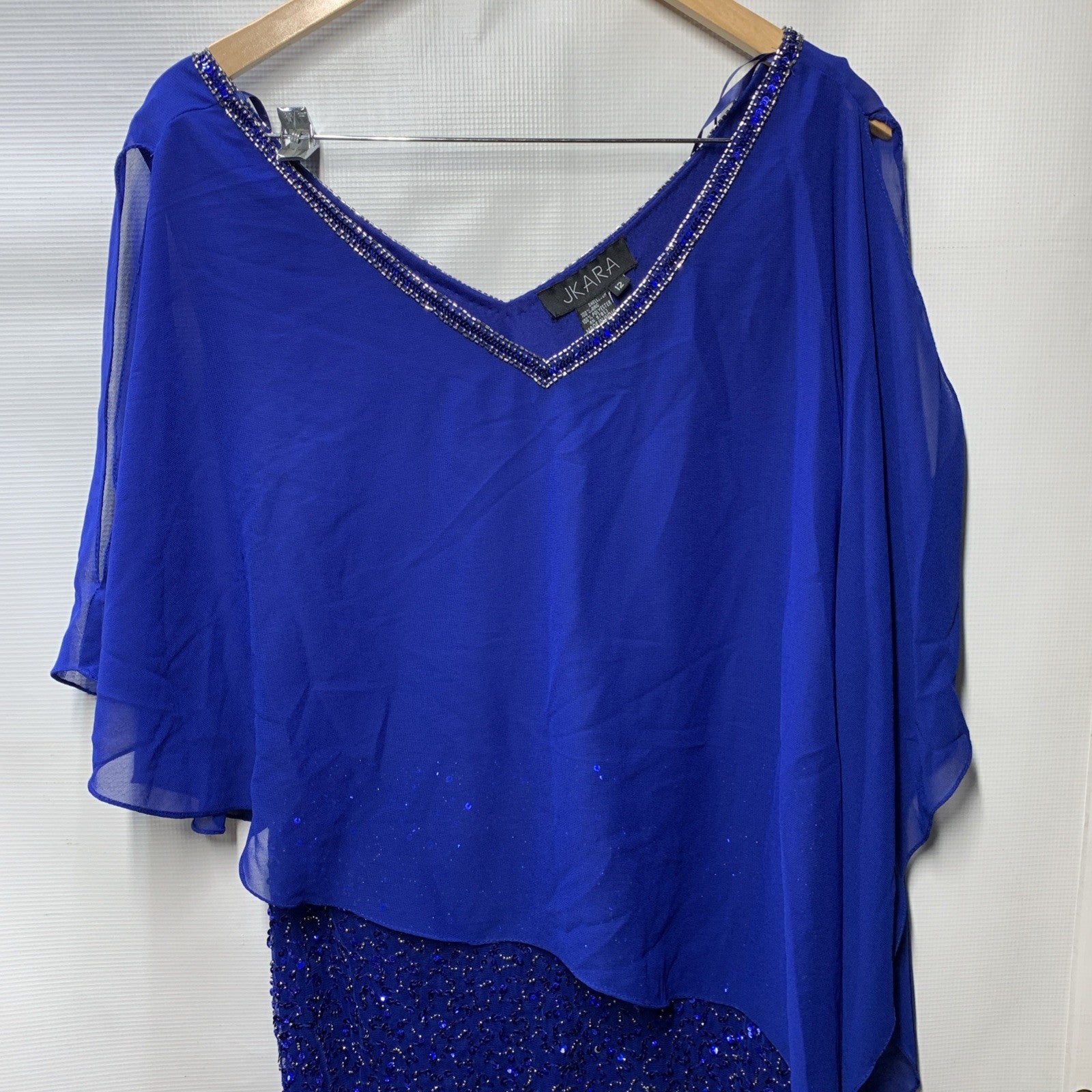 J Kara JKARA Women's Caplet Short Cocktail Beaded Sequins Blue Dress Size 12