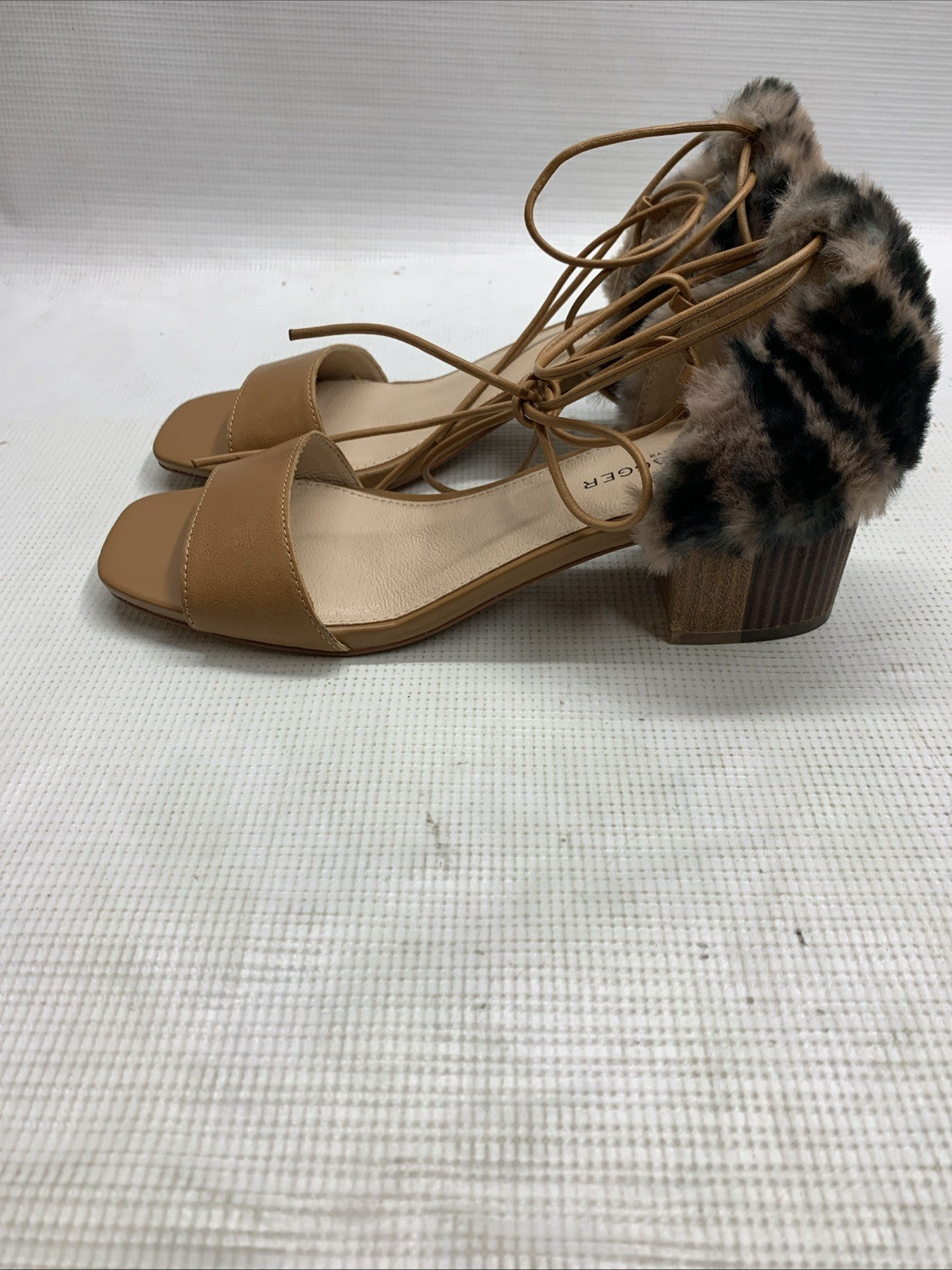Kelsi Dagger Brooklyn Women's Sam Heeled Sandal Size 7 Brown Open Toe Faux Fur