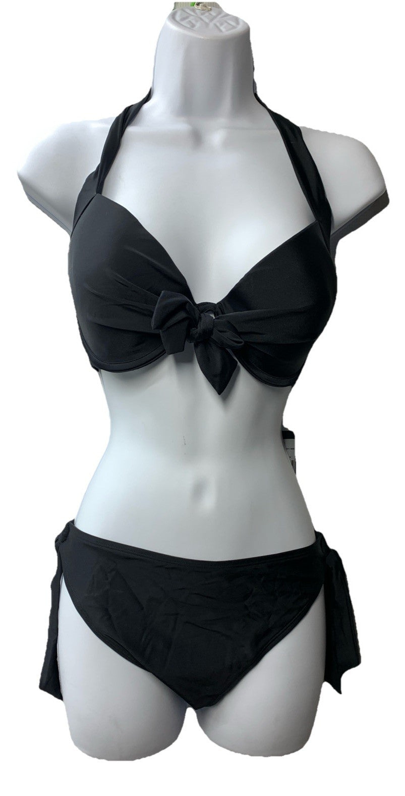RELLECIGA Women Push Up Bikini Set Knot Front Underwire Swimsuits Size XL Black