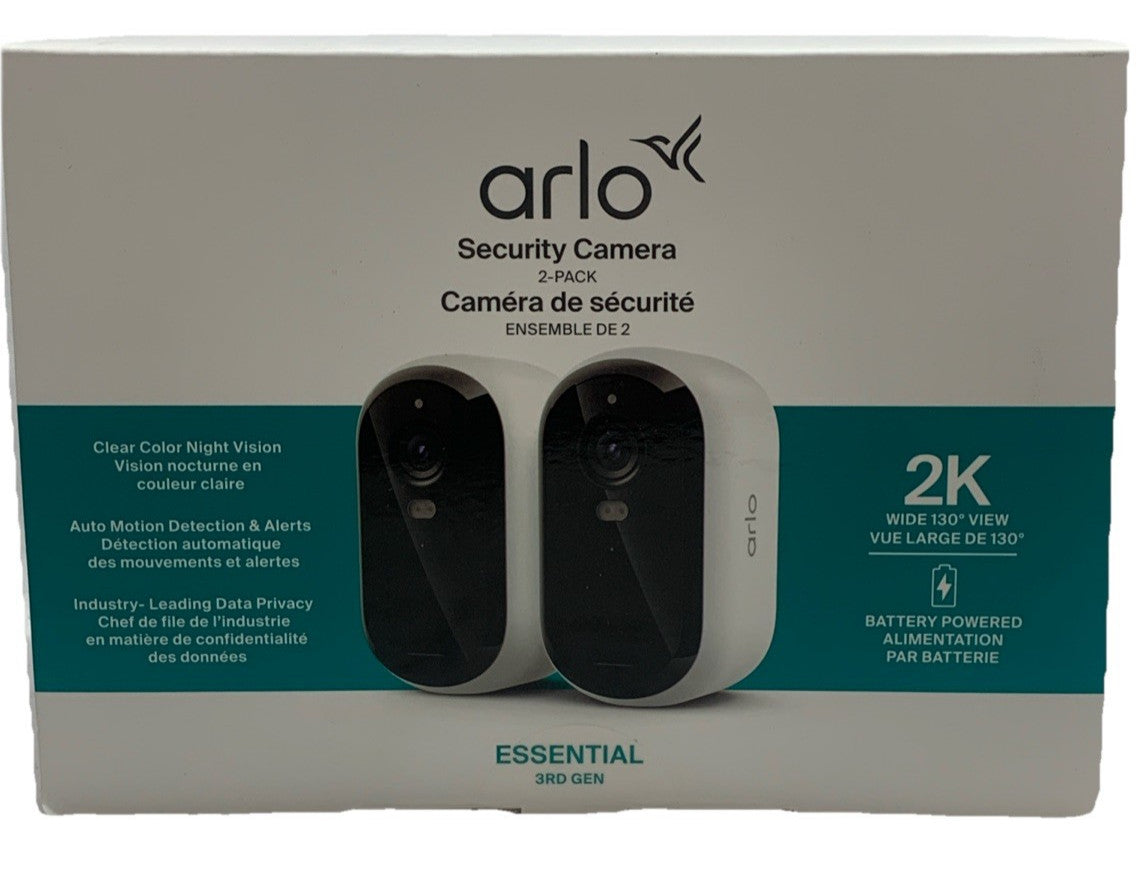 Arlo Essential 3rd GEN Wire-Free Indoor/Outdoor 2K Security Camera White 2 Pack
