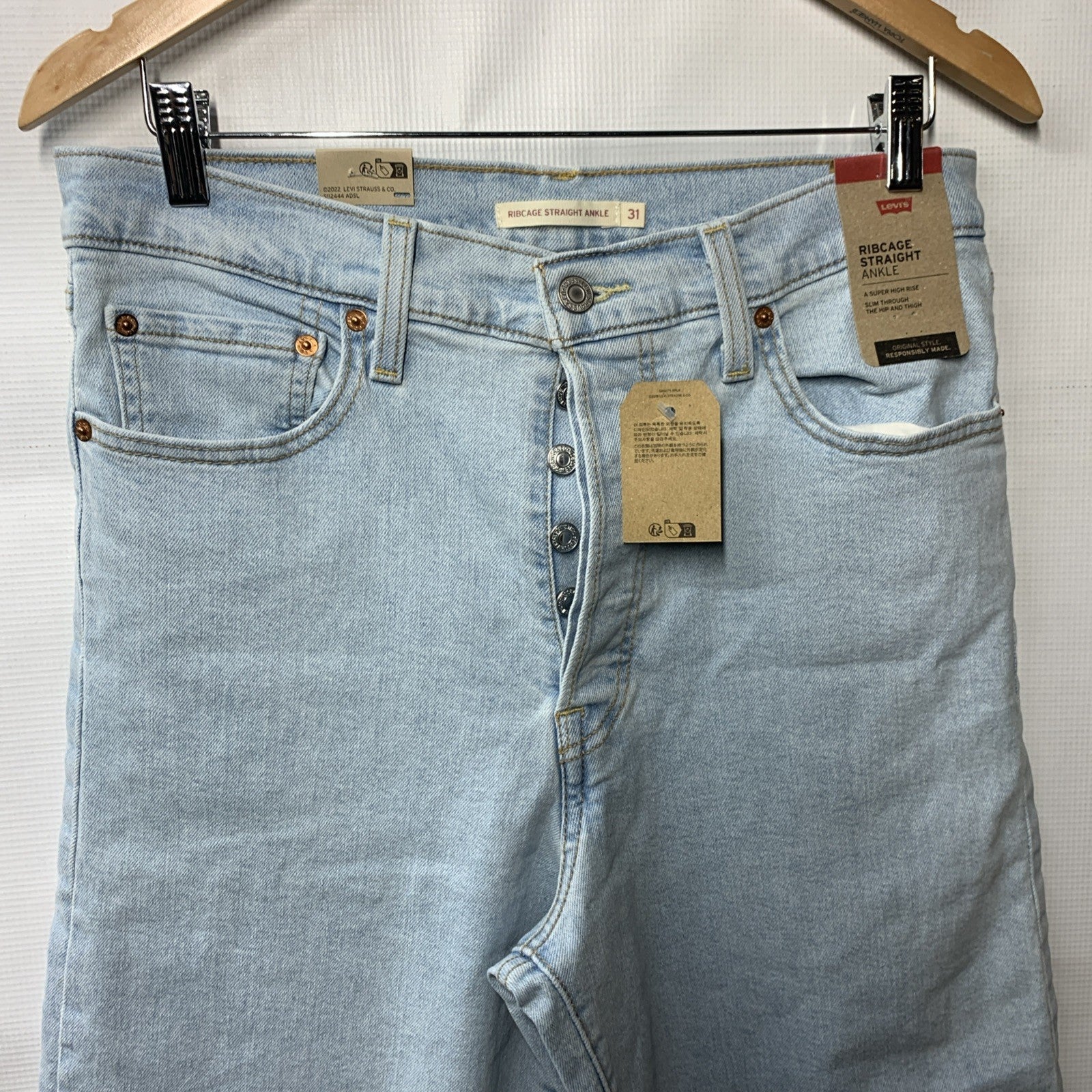 Levi's Women's Ribcage Straight Ankle Jeans Summer High Rise Long Pants Size 31