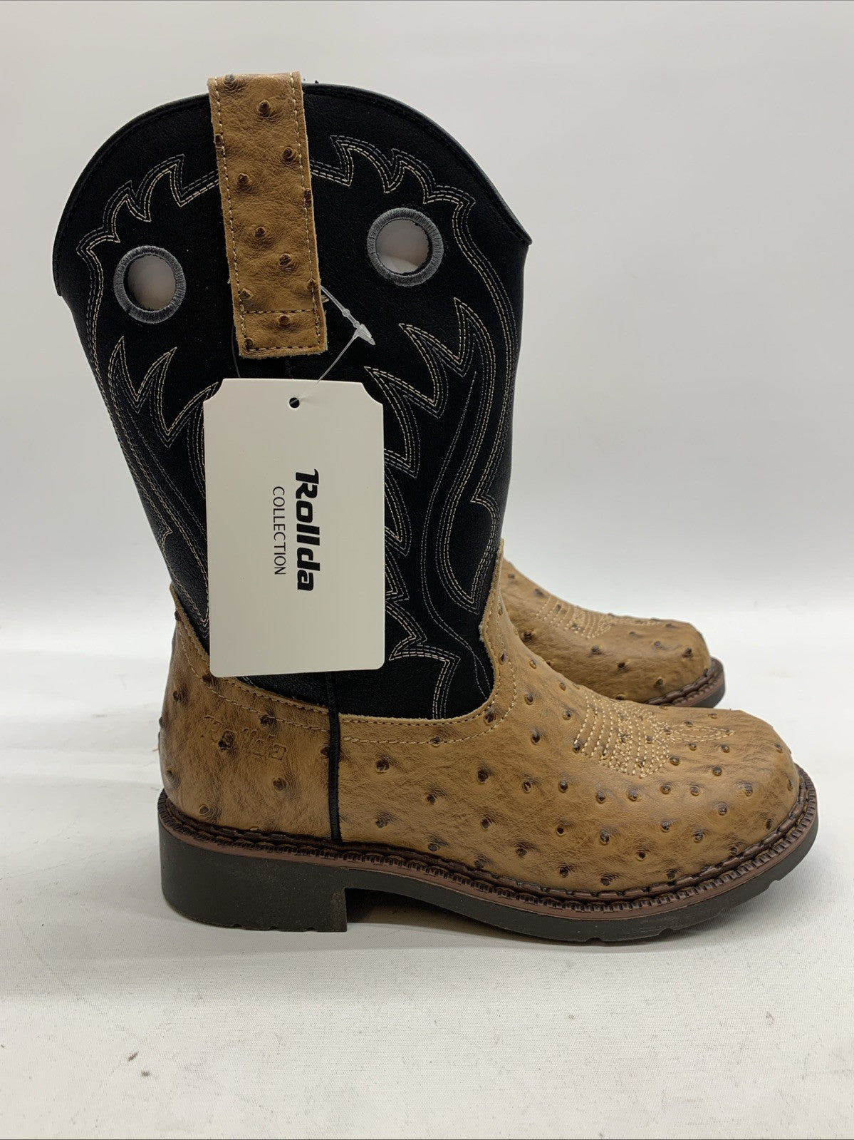 Rollda Kids Cowboy Boots Boys Girls Square Toe Mid Calf Rodeo Western Boots 3