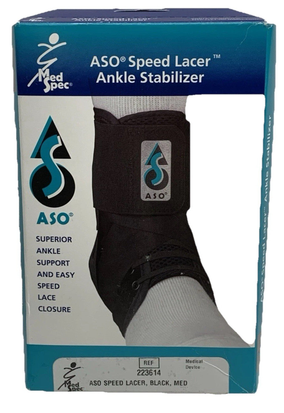 Med Spec ASO Speed Lacer Ankle Stabilizer Support 223614, Black, Size Medium
