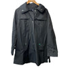 London Fog women's black trench coat jacket with hood, long sleeves, and pockets, medium size, stylish and functional outerwear.