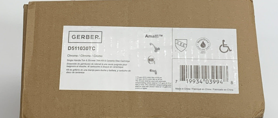 Gerber D511030TC Amalfi Tub and Shower Trim Package Wall Mount 1-Handle - Chrome