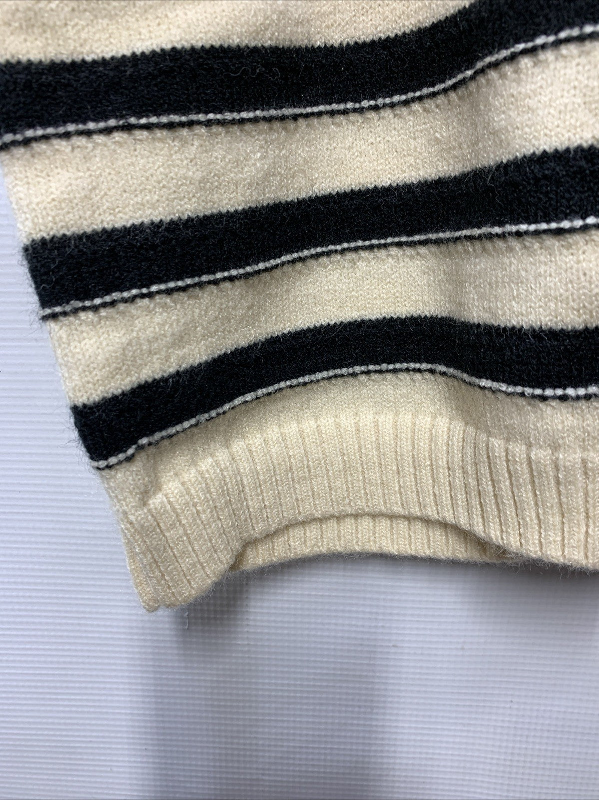 GRACE KARIN Striped Cap Sleeve Knit Sweater Crop Top Oversized Off White/Black L