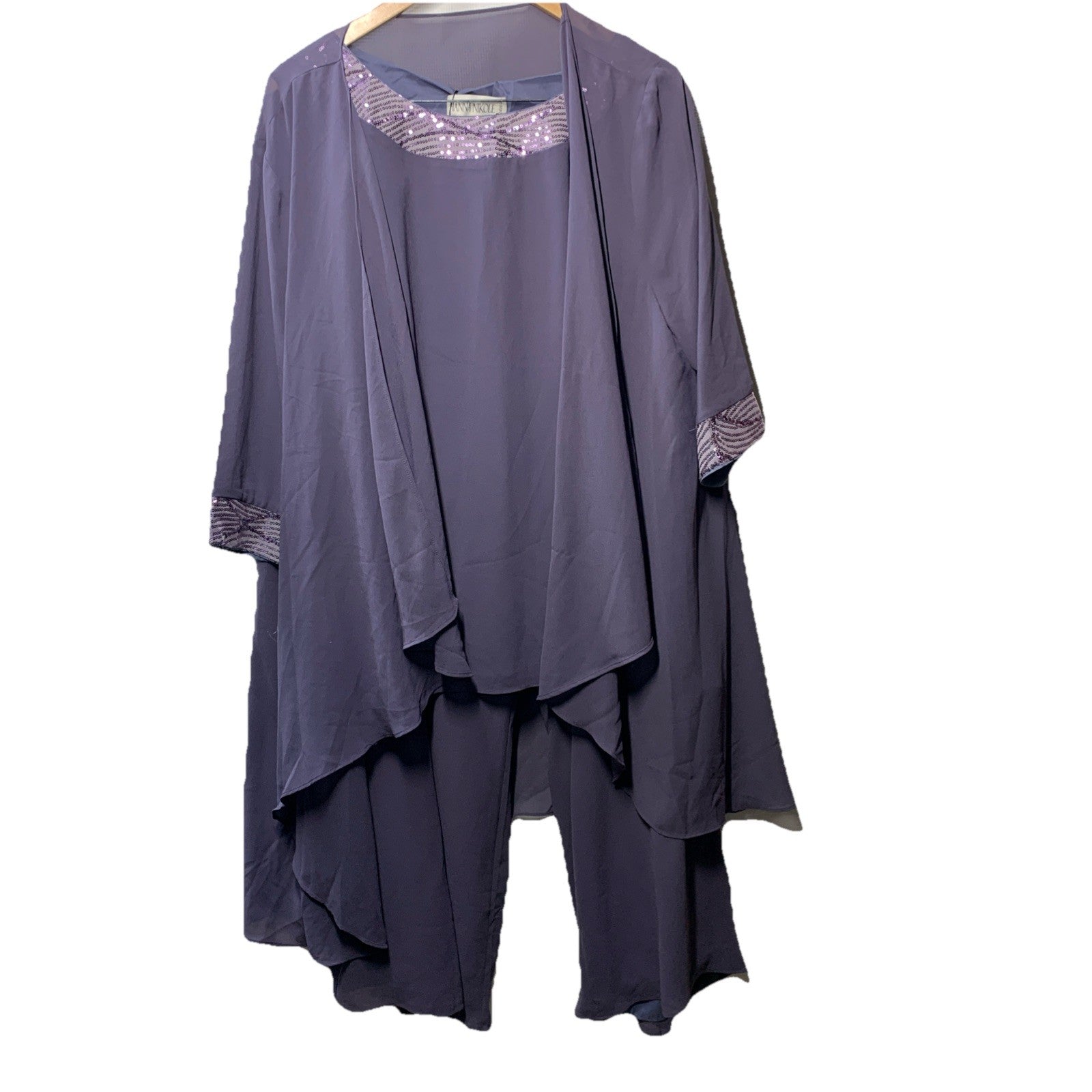 Hanna Nikole Plus Size Pant Suit 2 Piece Chiffon Set Ruffle Layers Size 24W