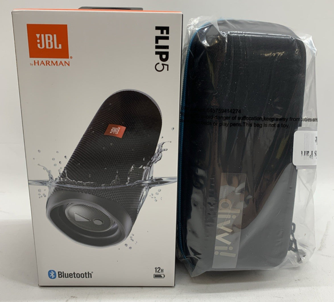 JBL Flip 5 Black Waterproof Portable Bluetooth Speaker Black With Hard case