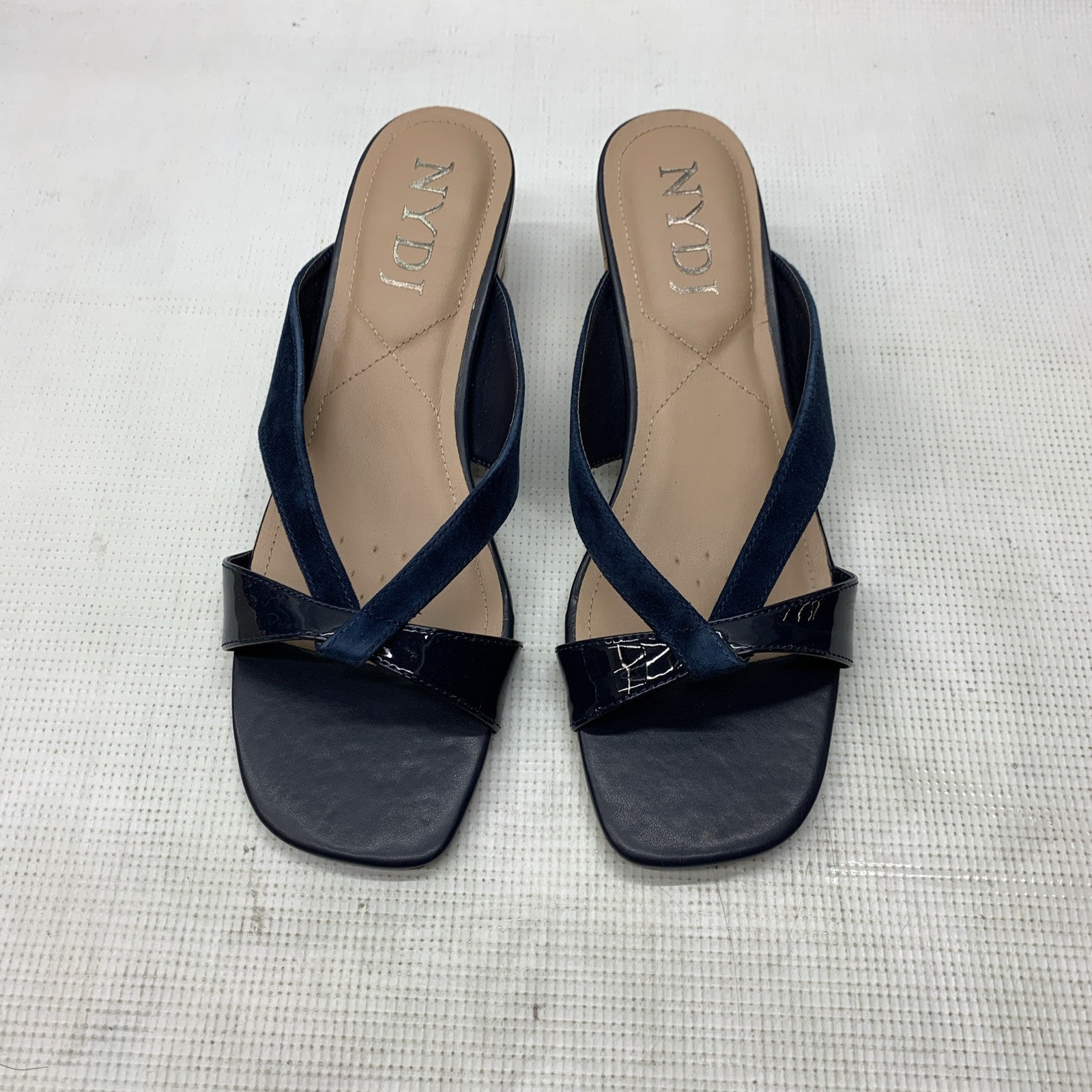 NYDJ Womens Contessa Suede Wedge Sandals Navy Size 10M Slip-on Open Toe Suede