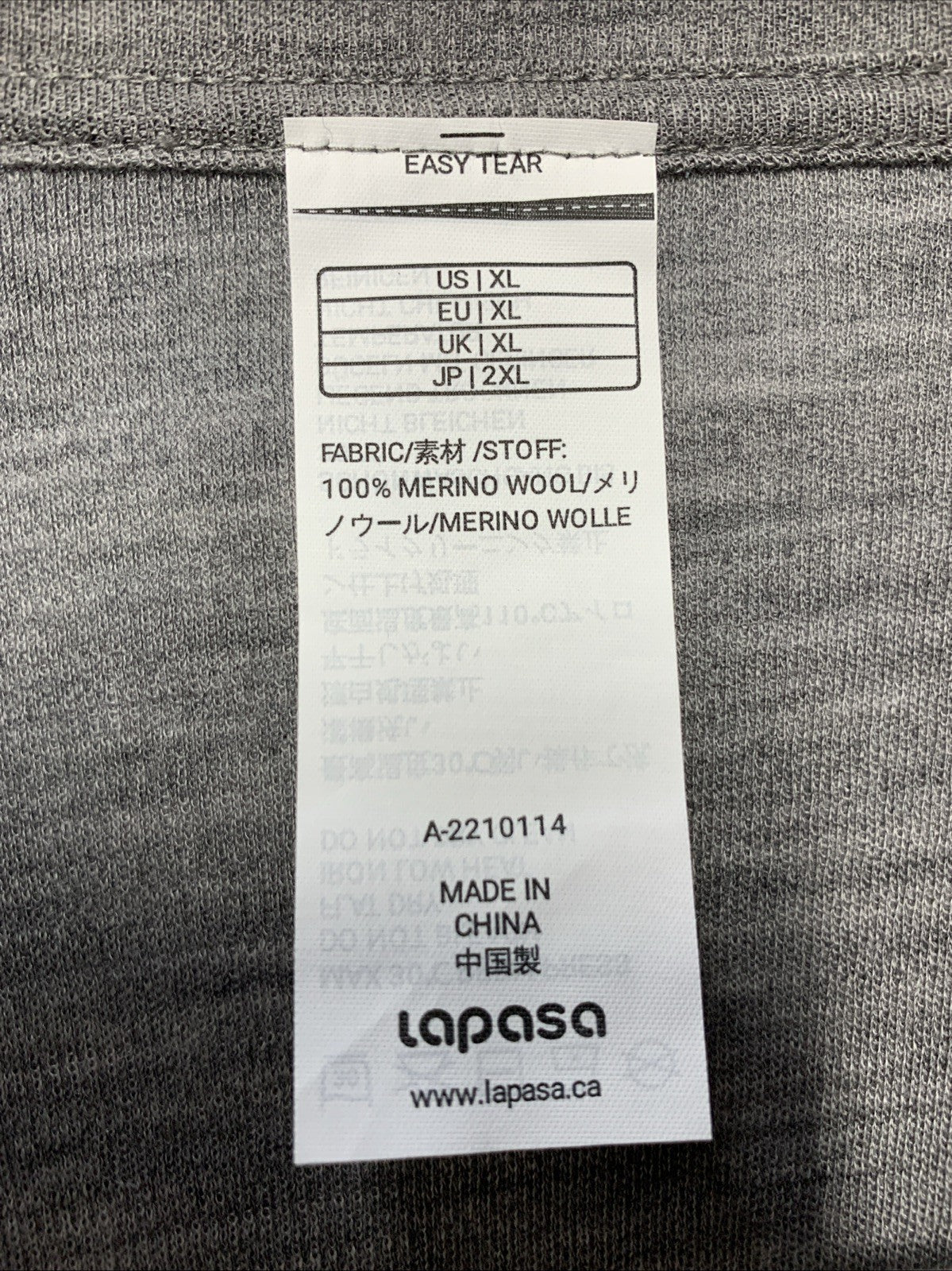 Lapasa 100% Merino Wool Shirt Base Layer Lightweight Thermal Top LS Gray XL