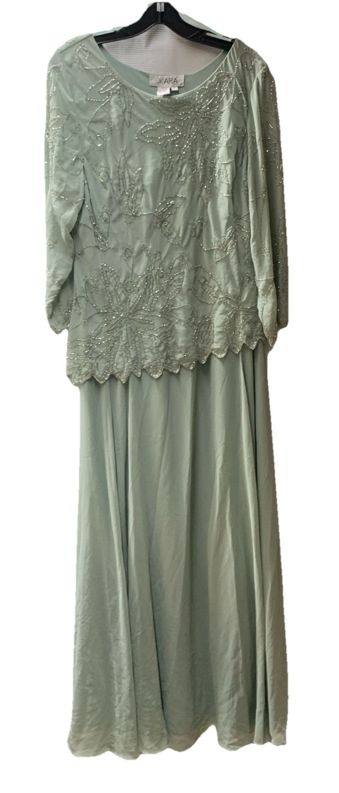 J Kara Women's Long Beaded Mother of Bride Groom Formal Dress Mint Green Size 18