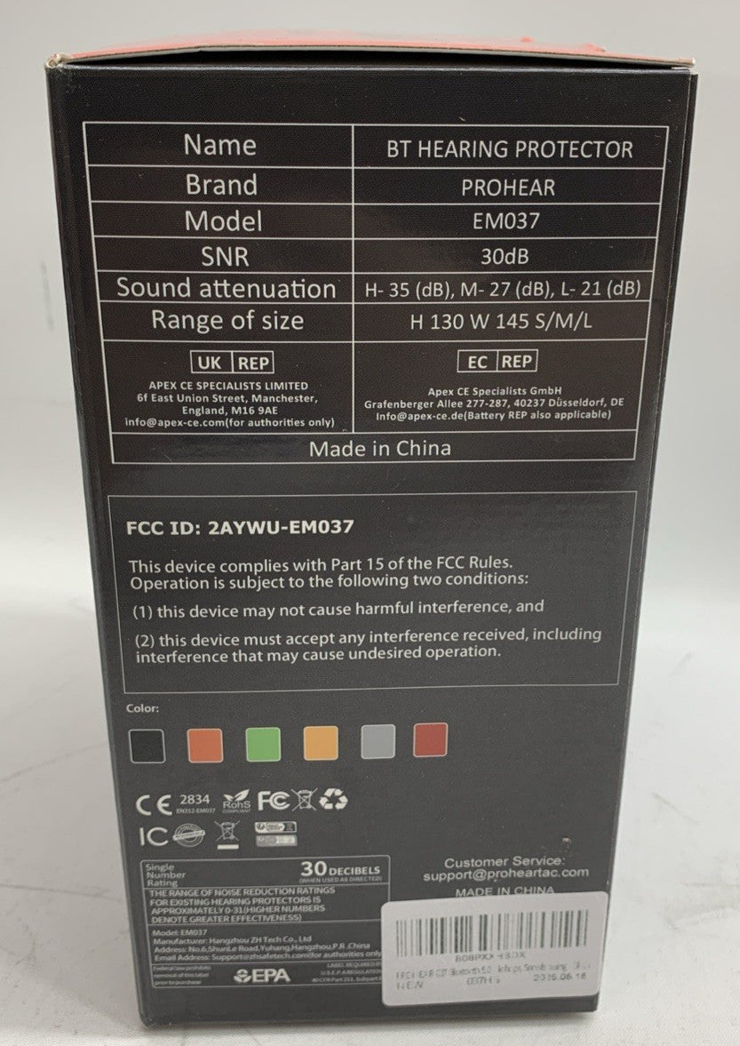 PROHEAR 037 Bluetooth BT Hearing Protection Headphone Rechargeable Battery 30dB