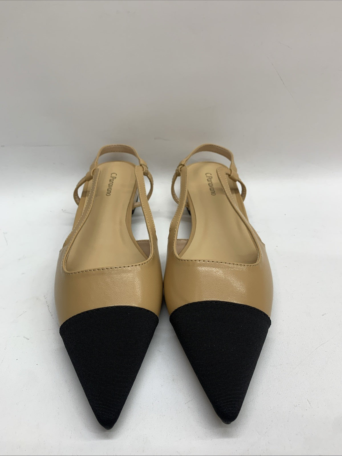 C. Paravano Women's Pointy Slingback Flat Shoes Tan Size 10.5 Pointed Toe Sandal