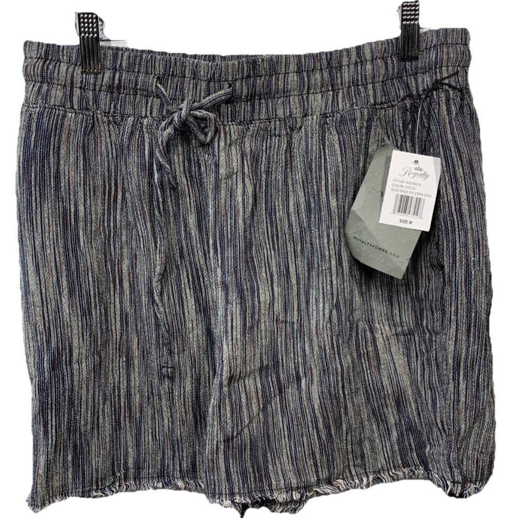 Royalty For Me Shorts Womens Medium Multi Striped Linen Pockets Drawstring Sz M