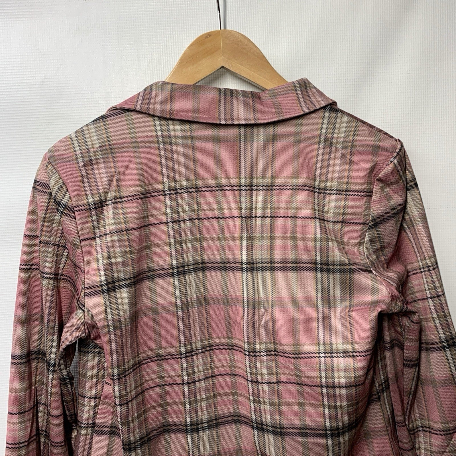 GRACE KARIN Women Business Casual Cropped Blazer Pink Plaid Small Long Sleeve