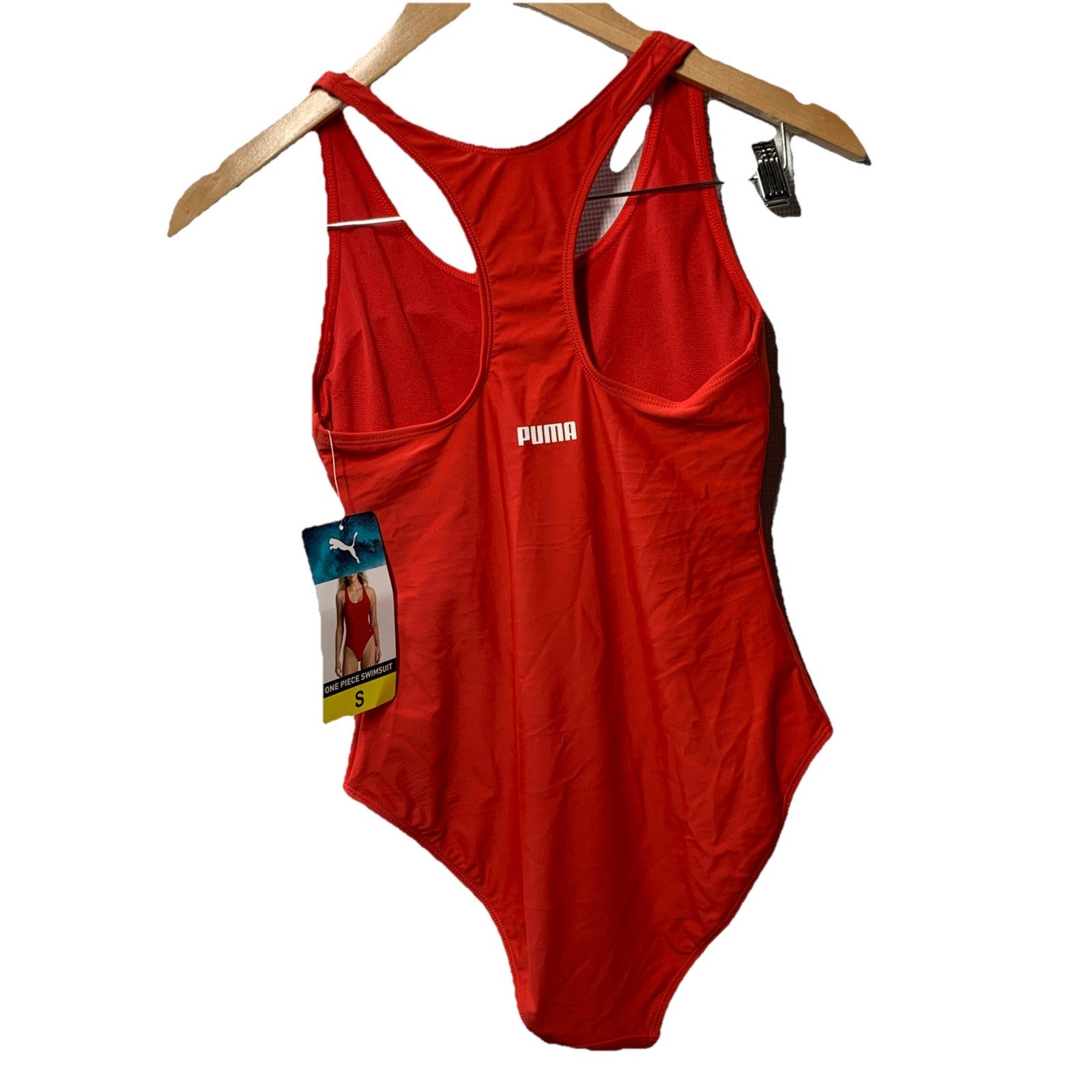 Puma Women’s One Piece Swimsuit Bathing Suit Red Swimwear 1903621 Size Small