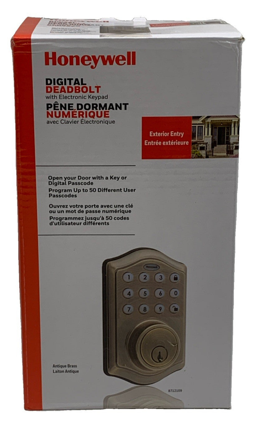 Honeywell Electronic Deadbolt Door Lock with Keypad in Antique Brass, 8712109