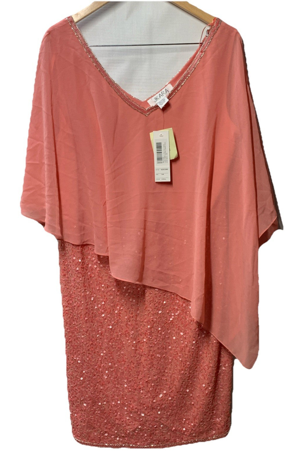 J Kara Caplet Short Cocktail Party Beaded Dress Women’s Size 14W Pull-On Coral
