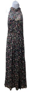 Adrianna Papell Gown Metallic Pleated Halter Floral Maxi Sleeveless Size 10