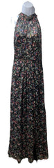 Adrianna Papell Gown Metallic Pleated Halter Floral Maxi Sleeveless Size 10