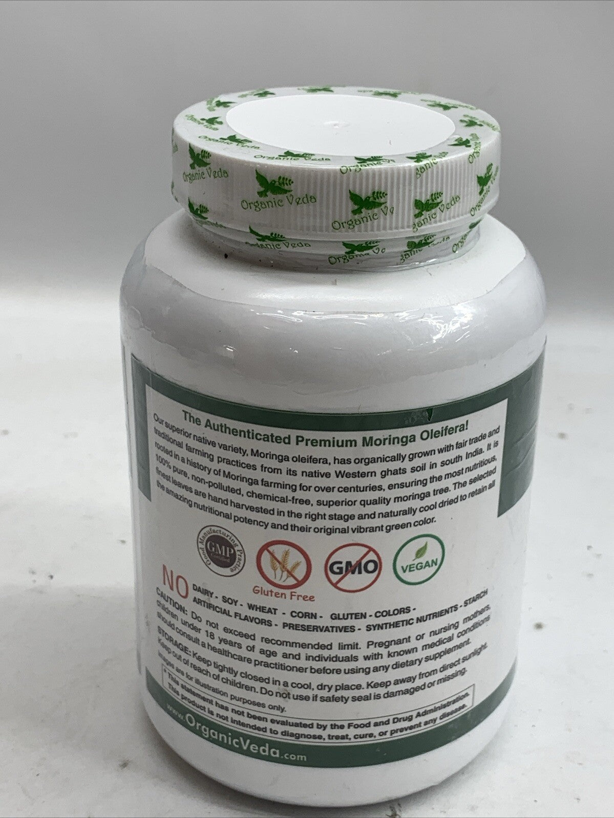 Organic Veda Moringa 300 Ct. Premium Whole Green Veg Capsules Dietary Supplement
