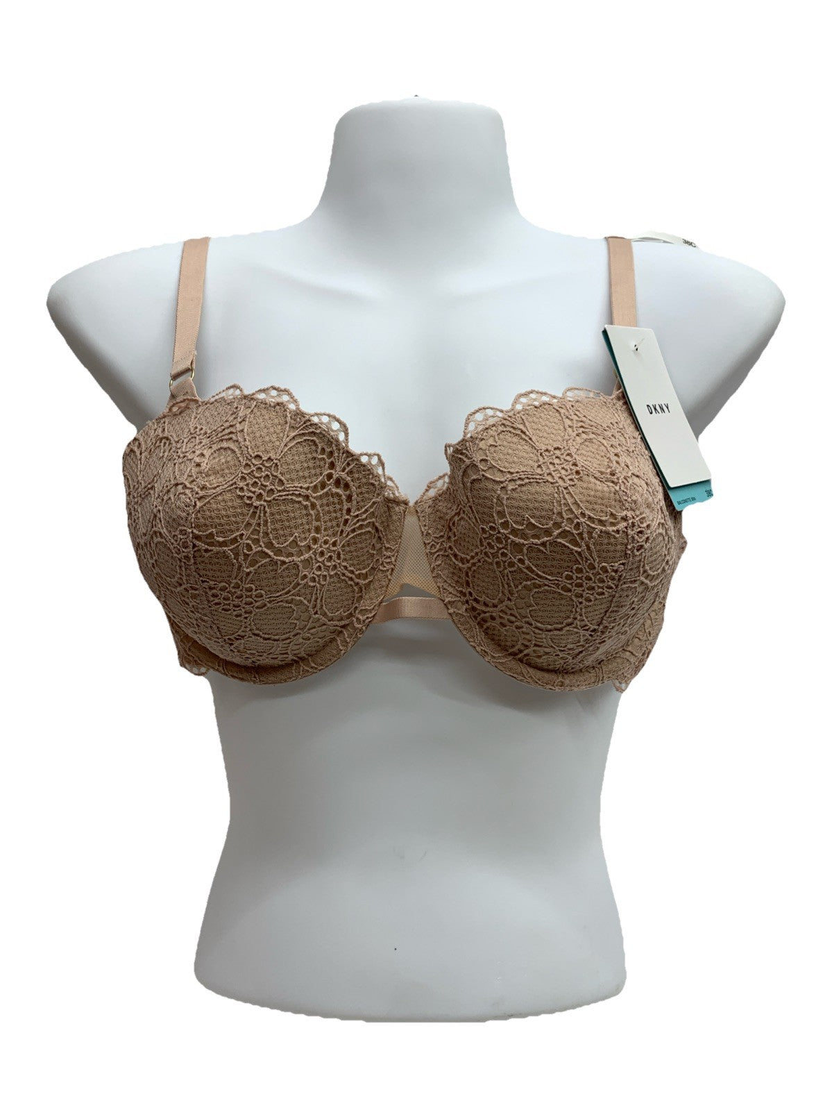 DKNY Superior Lace Balconette Bra Underwire Size 38C Beige DK4500 Lined Cups