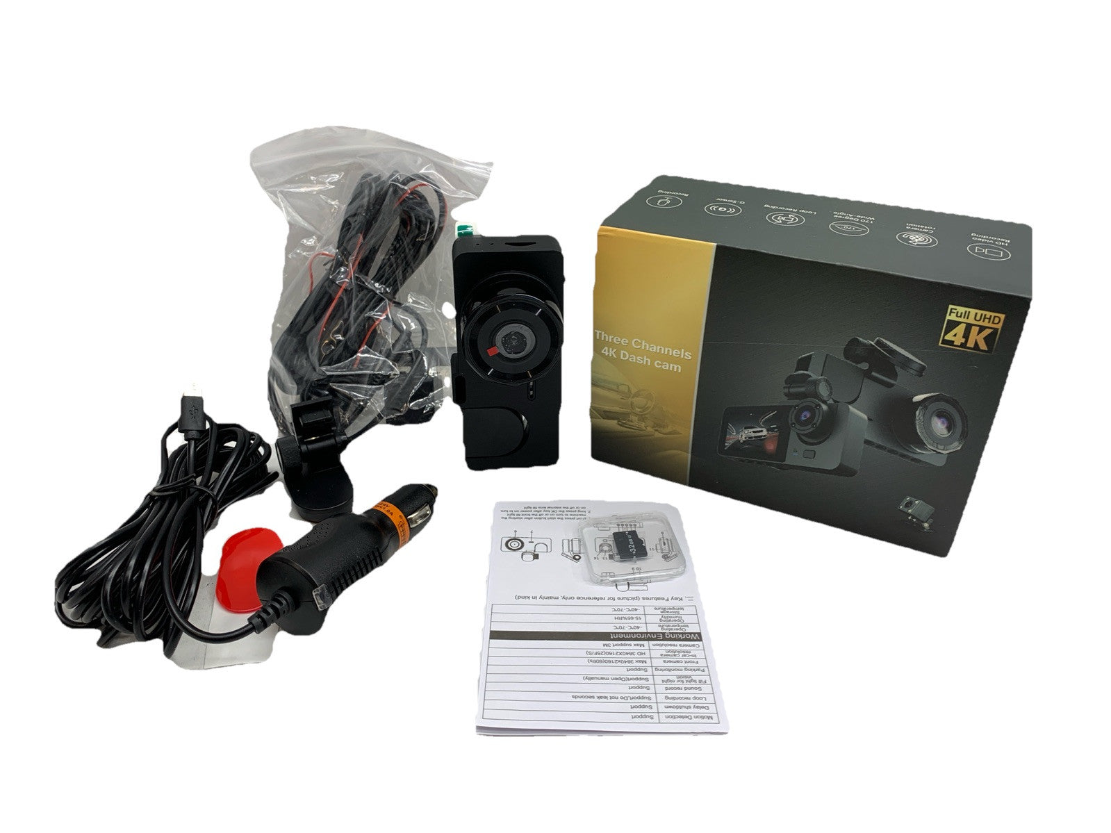 Azacvb Three Channels 4K Dash Cam 8MP HD Camera Video 2.0