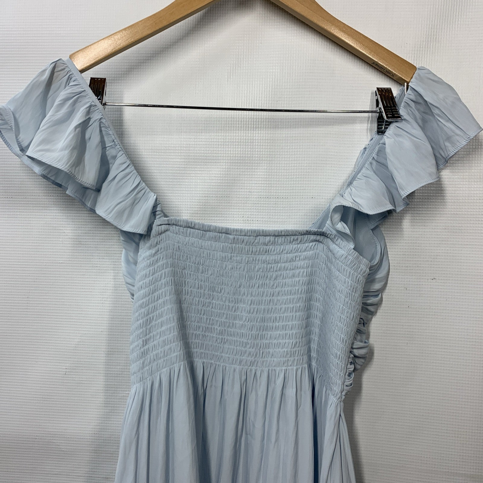 Ramy Brook Dress Satin Tiered Ruffle Baby Blue Nelly Smocked Dress XXS V-Neck