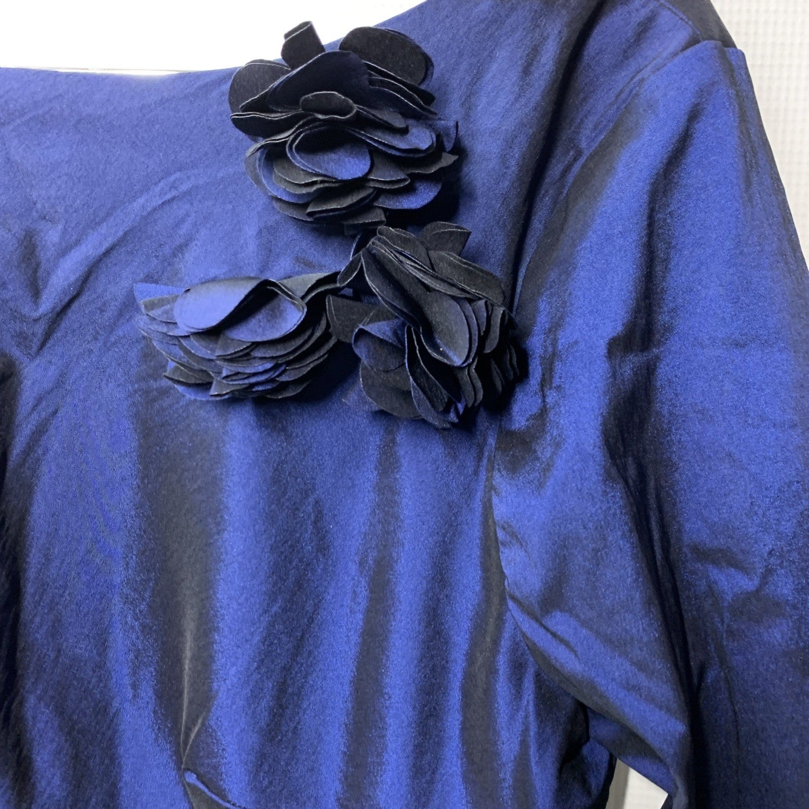 Alex Evenings Women's Short Taffeta Portrait Collar Formal Dress Blue Size 12